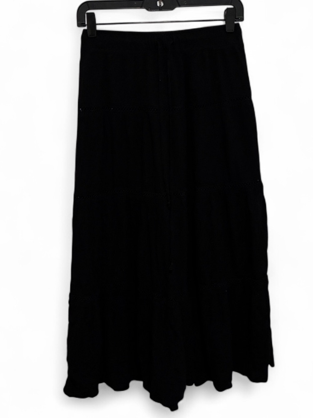 Black Boho Tiered Elastic Waist Maxi Skirt